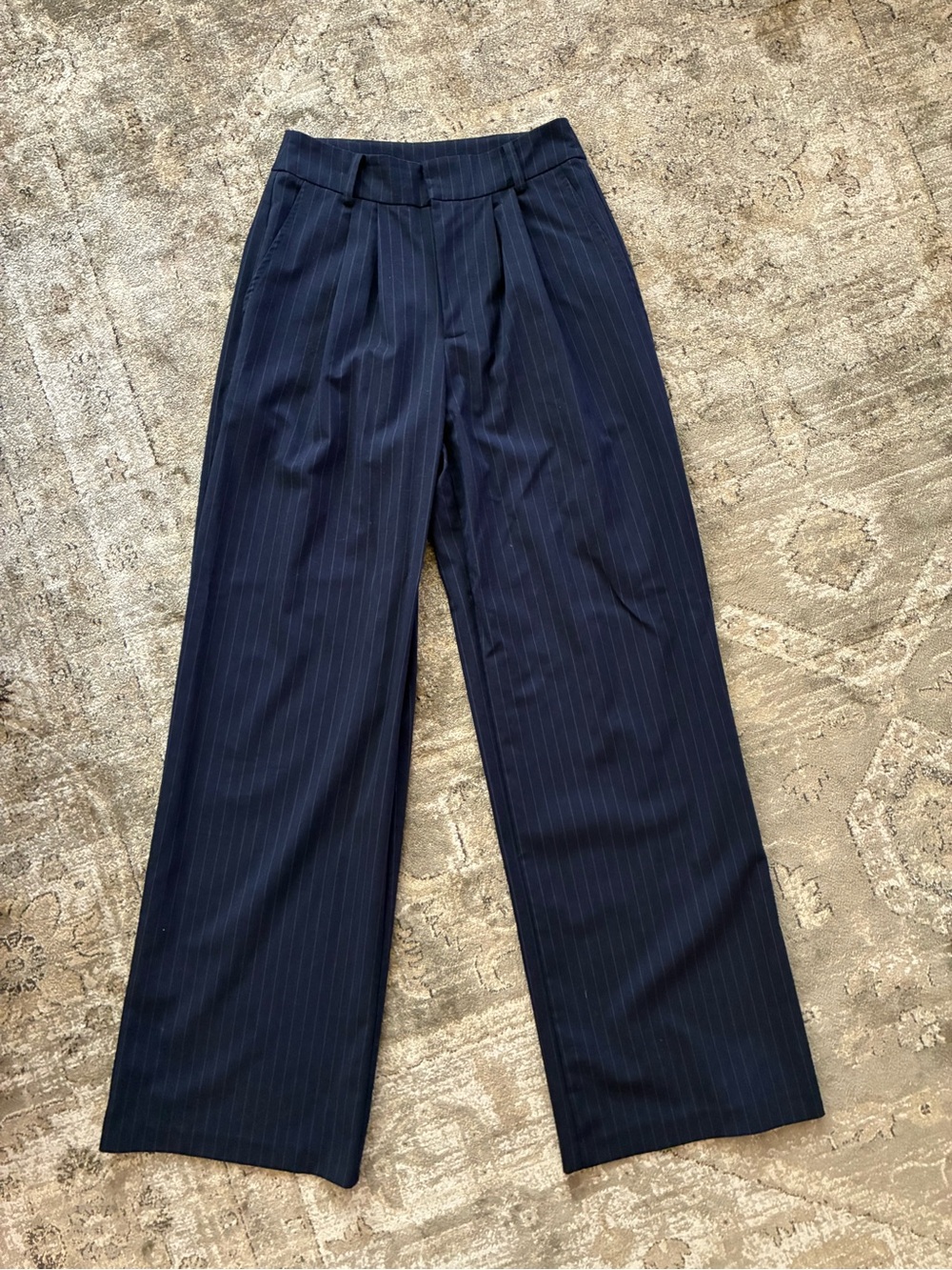 Avec Les Filles Navy Pinstripe Wide Leg Pant